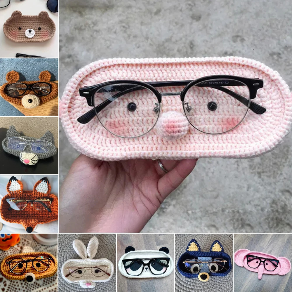 Handmade Crochet Eyeglasses Holder Cartoon Eyeglass Tray Funny Decorative Glasses Stand Crochet Bear Tray Desktop Decoration 250716