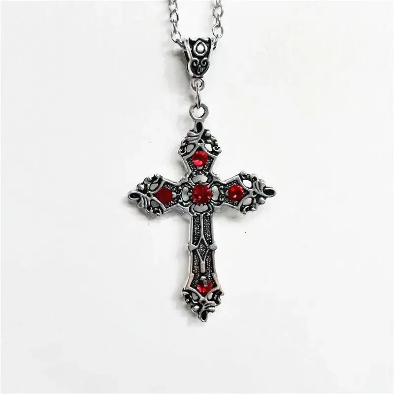 European and American retro simple fashion gothic black gem ruby cross pendant mens necklace 250715
