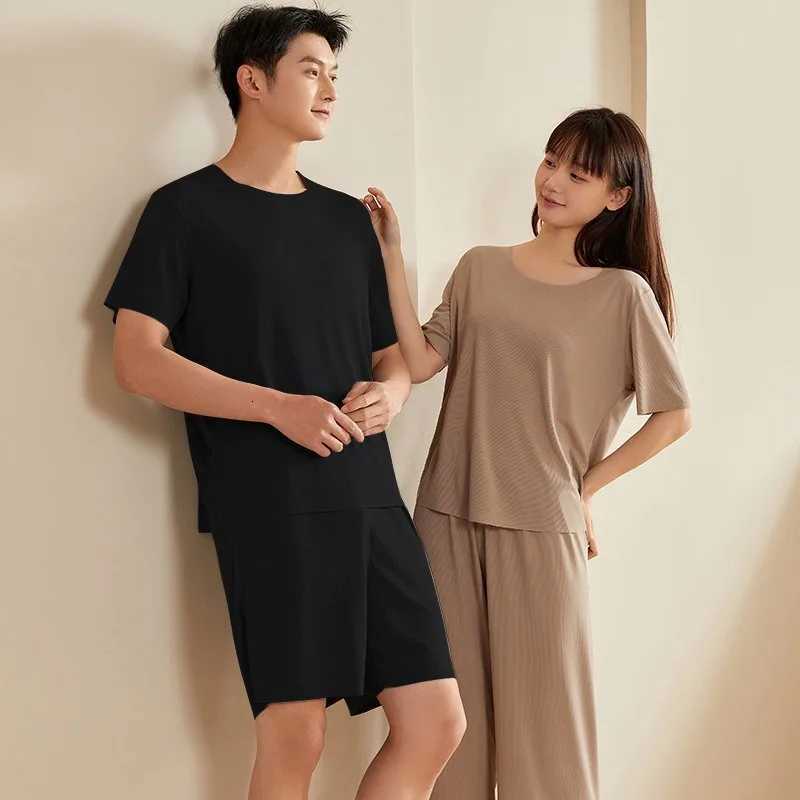 Super Thin Pajamas Suit Women Men Summer Ice Silk Cool Short-sleeved O-neck Sleepwear Unisex Classic Simple Loungewear Suit W250717