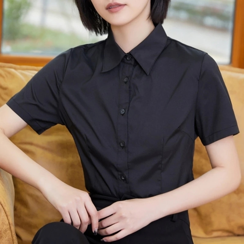 Fashion Woman Blouses 2024 Vneck Short Sleeve Solid Work Shirts Tops Pretty and Womens Blouse OL Elegant Female clothing 250704