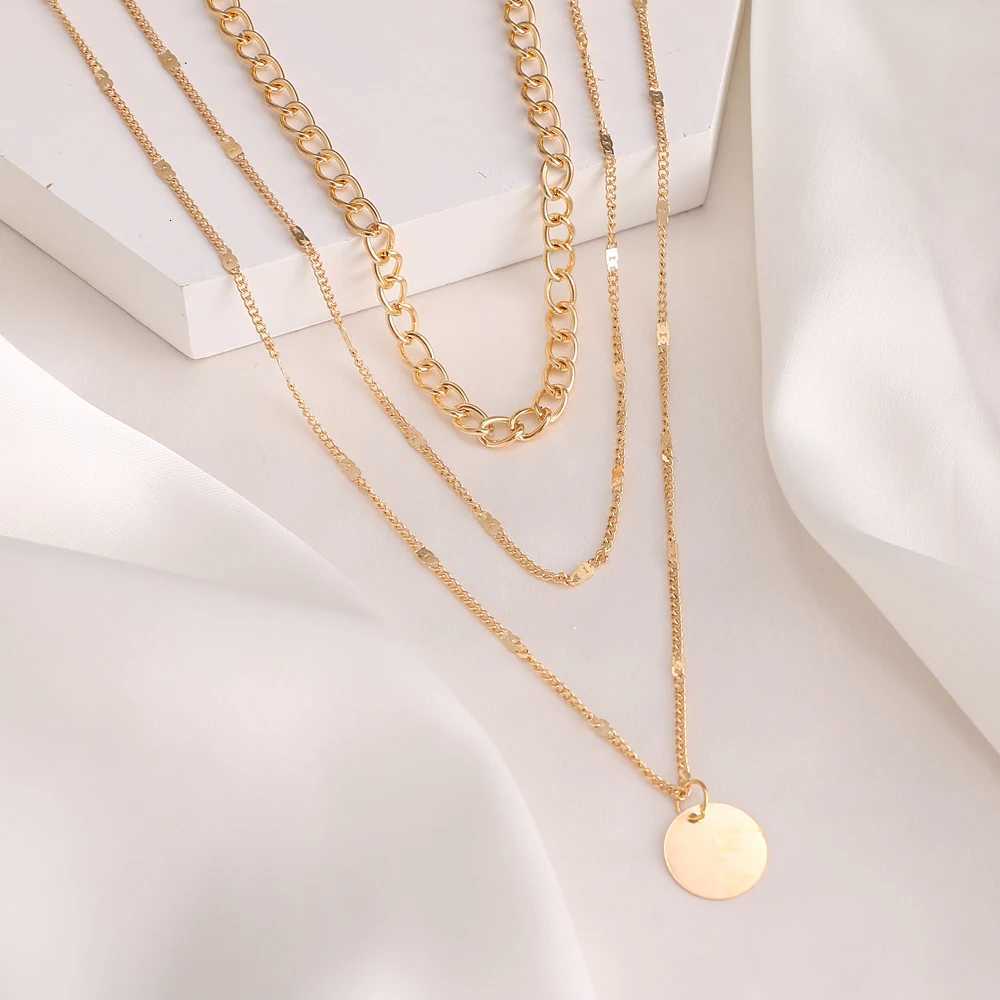 Vintage Pendant Necklace for Women Gold Color Chain Multilayer Bohemian Coins Necklaces Girls Collier Femme Collares Jewelry XJ250717
