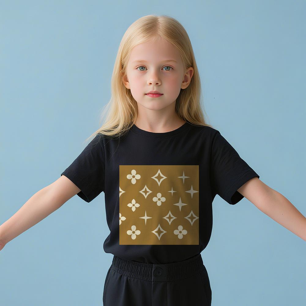 ddmywed Boy and girl Children's T-shirt T-shirt with pattern of white stars on a brown background