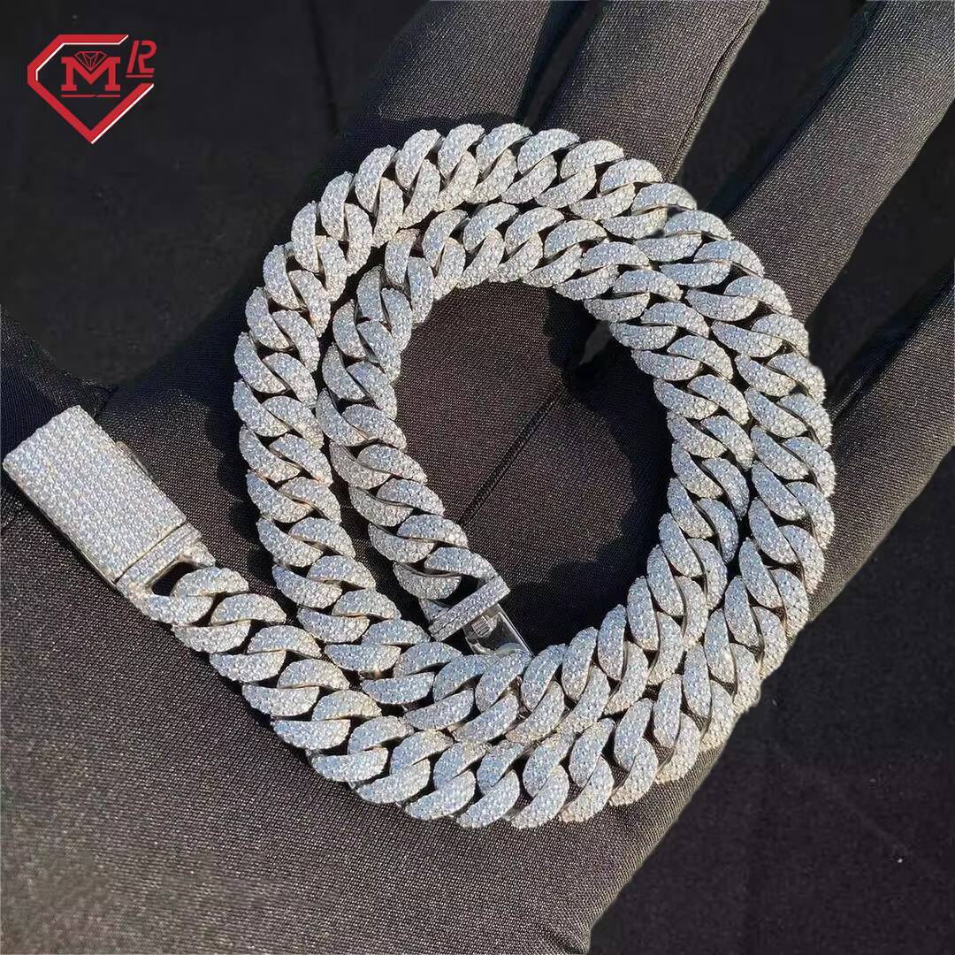 Elegant Hiphop Cuban Chain 925 Sterling Silver Custom Clasp Iced Out Moissanite Cuban Chain