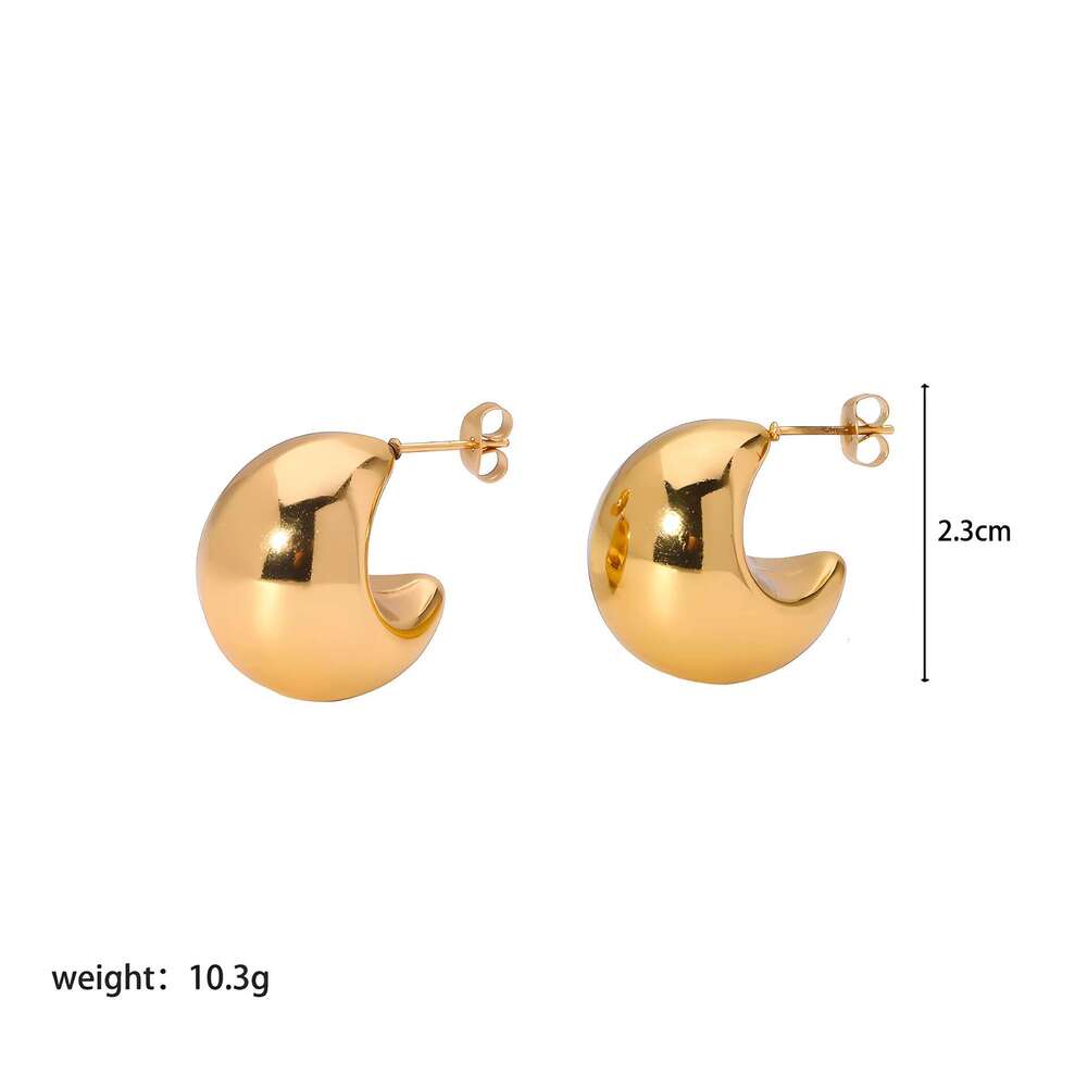 INS Style Half-Moon 304 Stainless for Women, Unique Exaggerated Real Gold Plated Titanium Steel Earrings