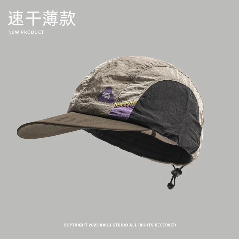 Japanese Nylon Drawstring Color Matching Flat-brimmed Quick-drying Hat Summer Thin Outdoor Men and Women Sunscreen Baseball Cap 250712