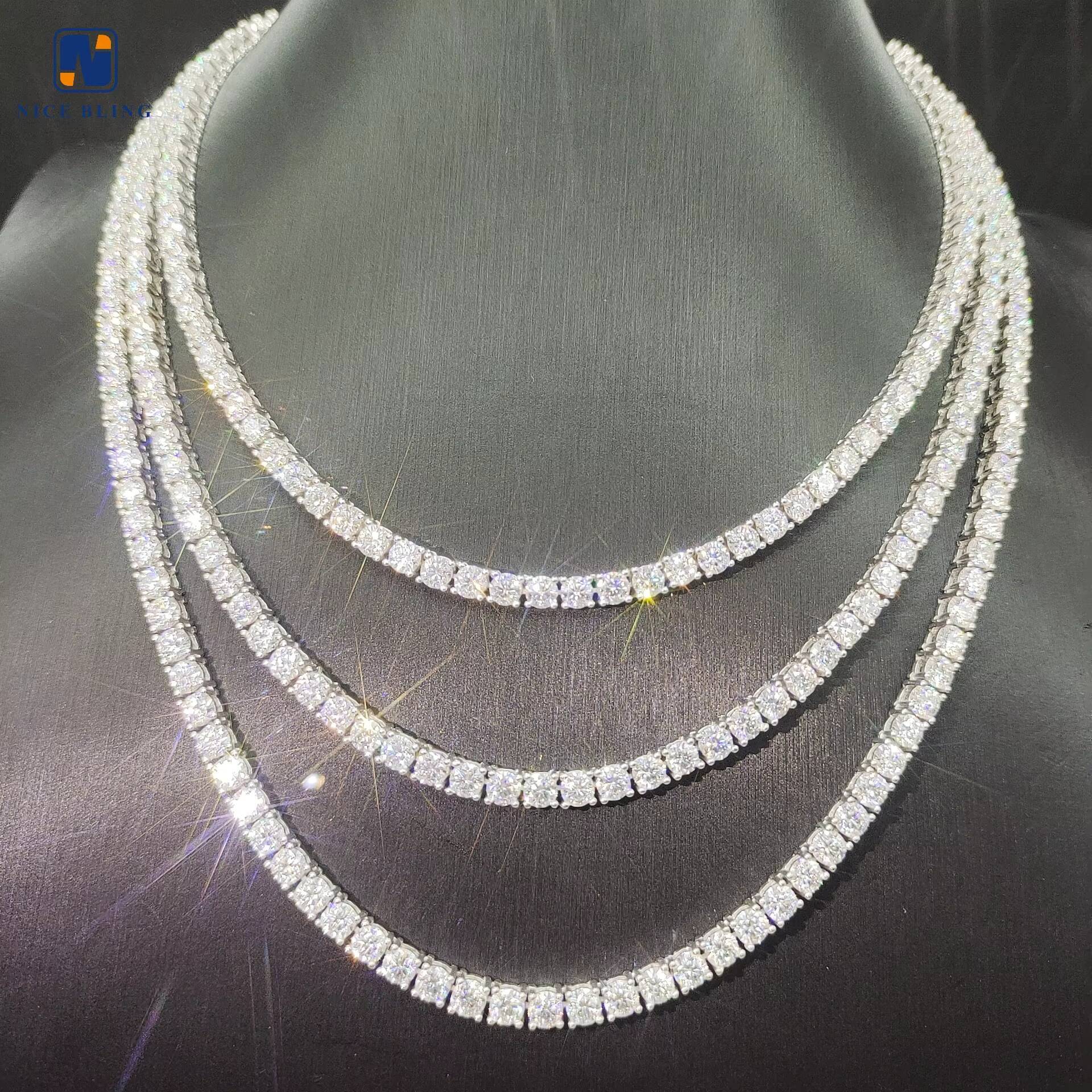 Hip Hop Jewelry Fashion Moissanite Necklace 2mm 3mm 4mm 5mm 6.5mm Moissanite Diamond 925 Sterling Silver Necklace