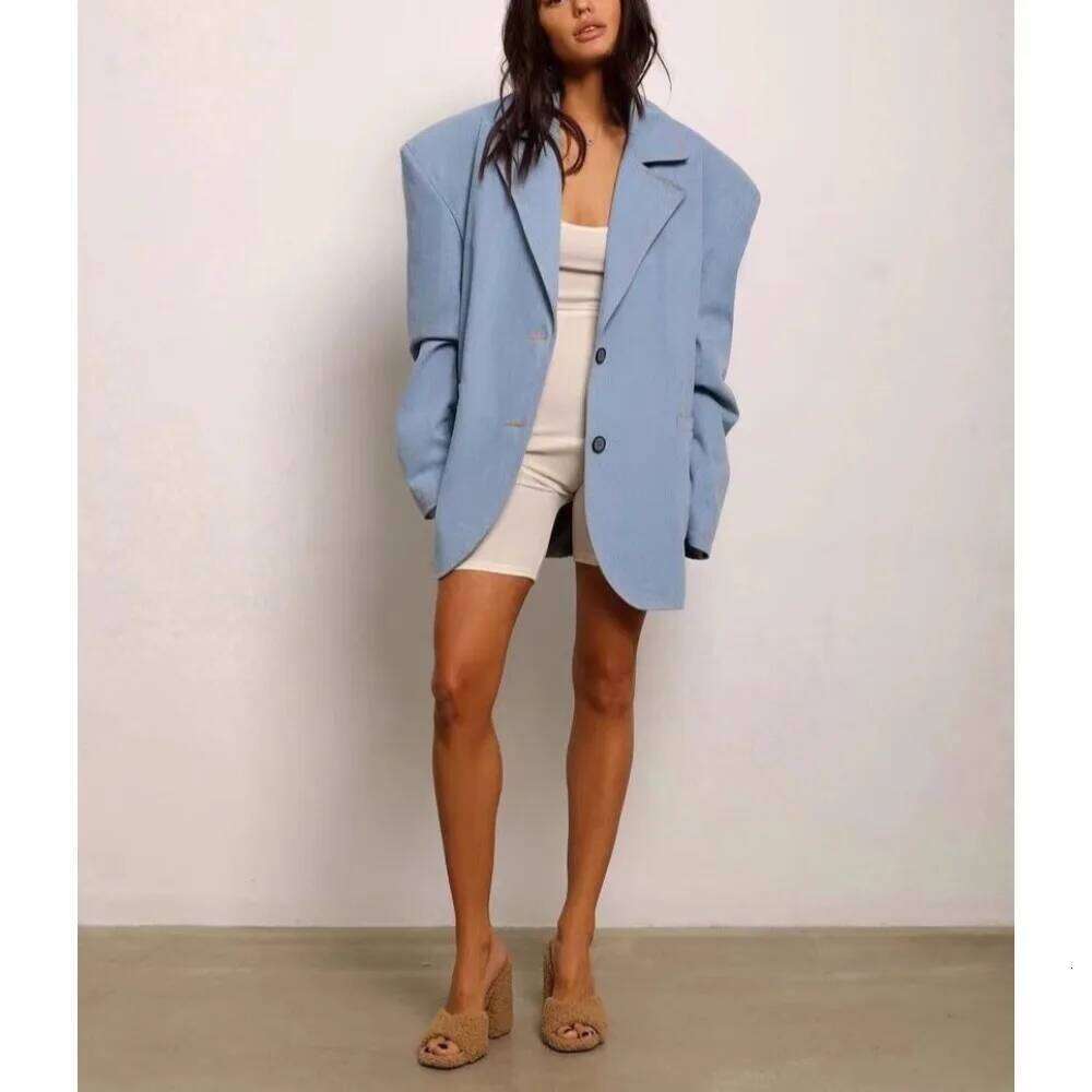 TWOTWINSTYLE Solid Spliced Button Loose Jackets For Women Lapel Long Sleeve Temperament Minimalsit Coats Female New