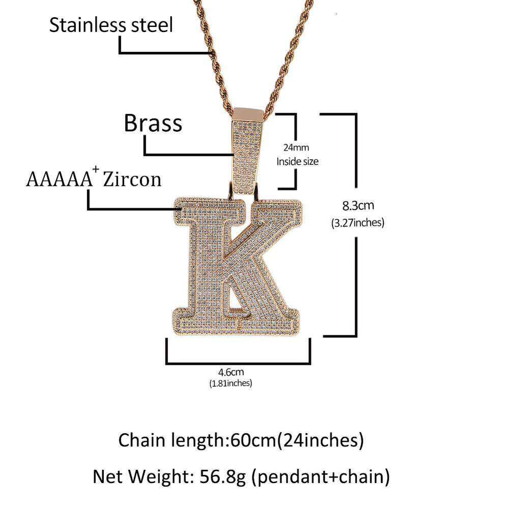 Iced Large Single Pendant Pearl Gold Sier Cubic Zirconia Name Necklace A-Z Letter Jewelry Gift