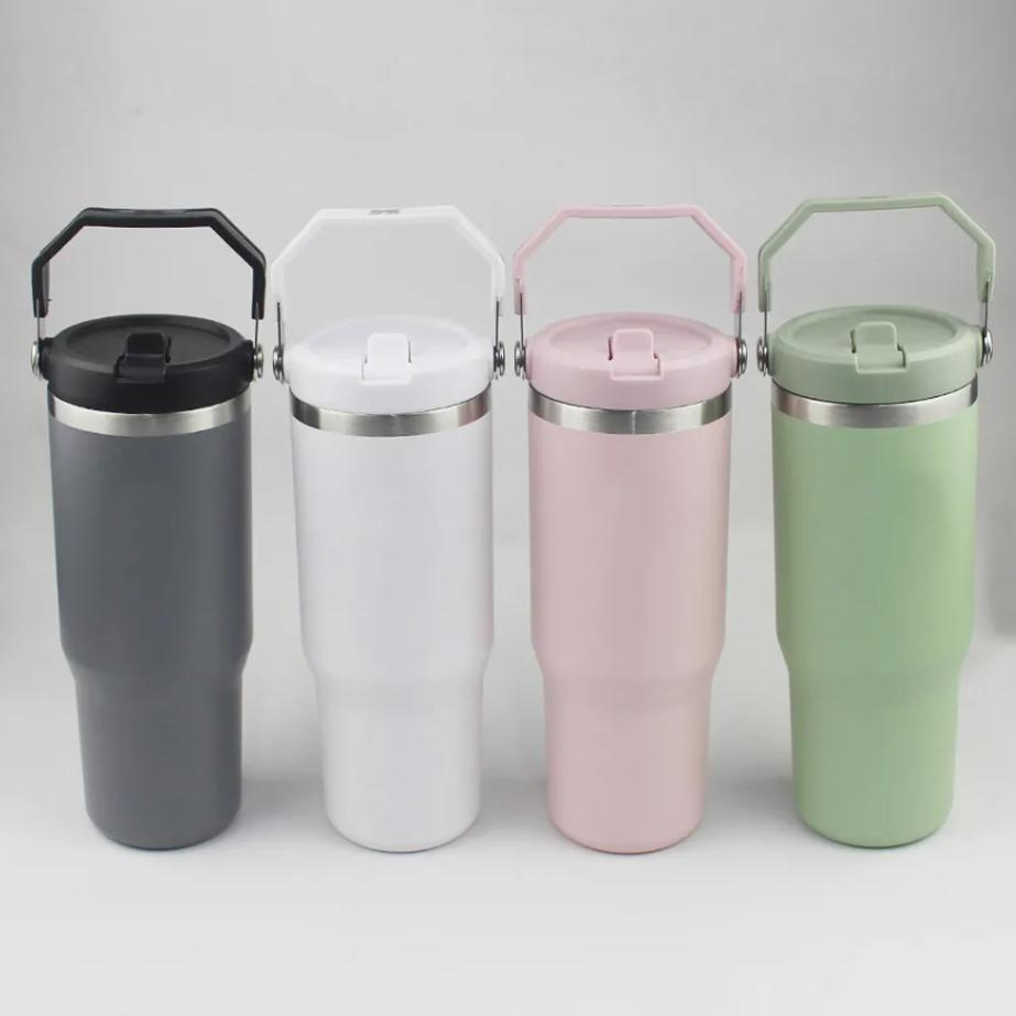 30oz Tumblers With handheld Straw Lids Stainless Steel Coffee Termos Car Vacuum Cup 30 oz Water Bottles for Water Cold Warm With Box US STOCK 0717