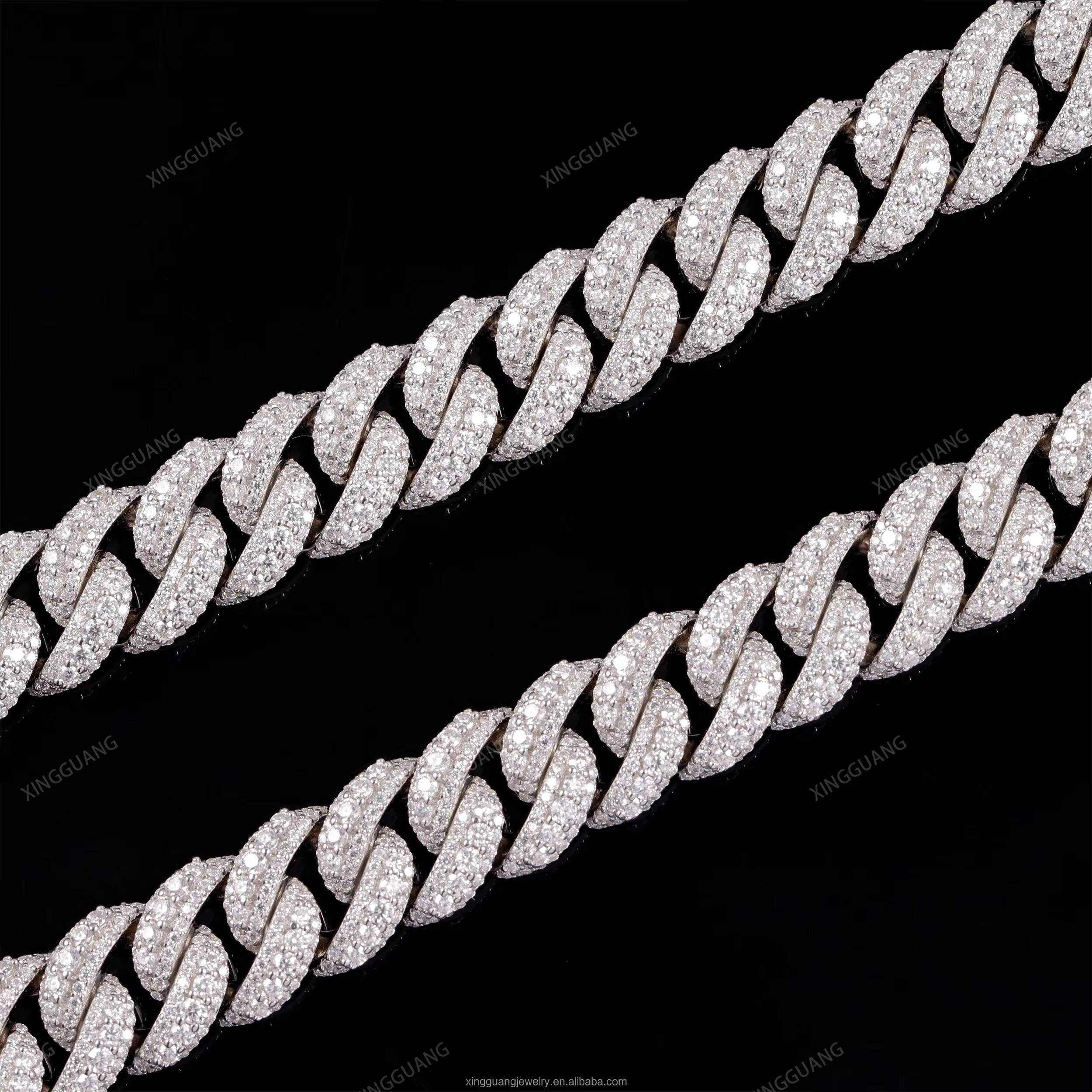 Popular Style Heavy Moissanite Cuban Chain 14/16/19mm Wide S925 Silver Hip Hop VVS Moissanite Cuban Link Necklace for Men/Women