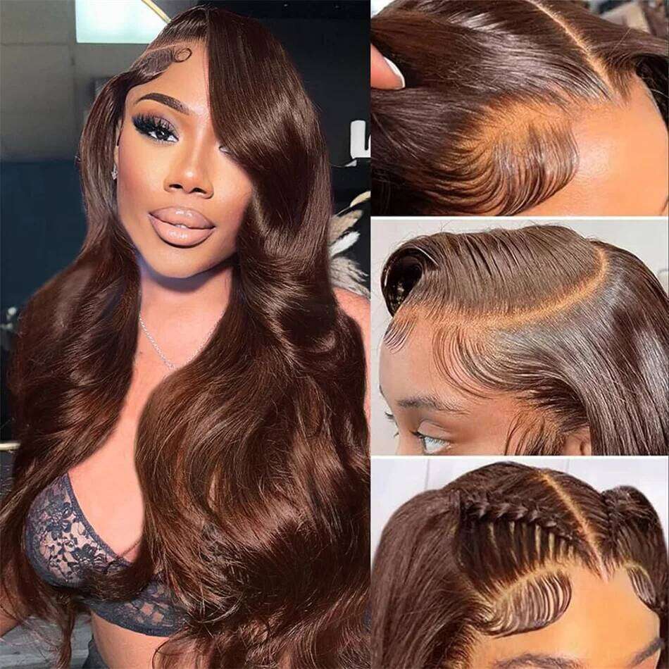 Chocolate Brown Body Wave Front Wig Transparent 13x6 HD Lace Frontal Preplucked Colored Human Hair Wigs 4x4 5x5 13x4