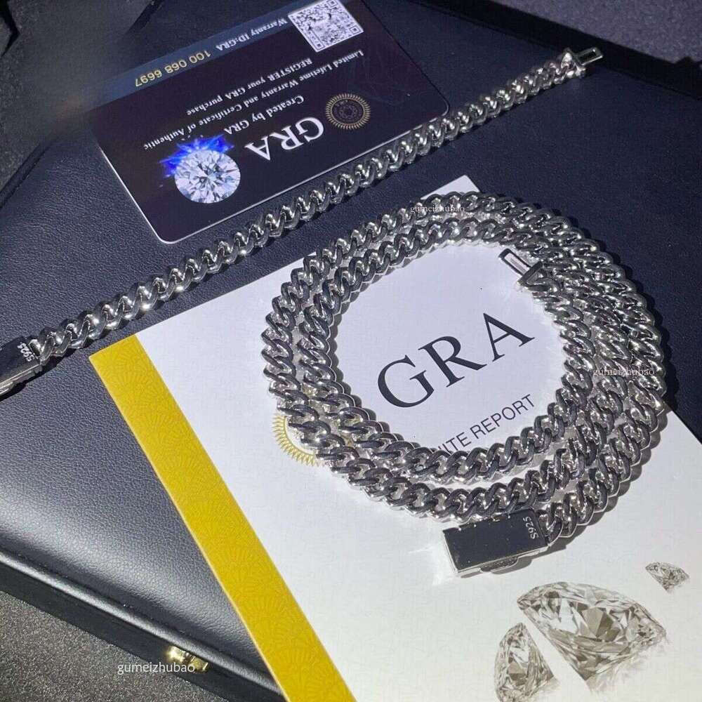 Pass 100% dia testSterling Sier Moissanite with 8mm GRA Ice Out Cuban Chain and Rapper Necklace