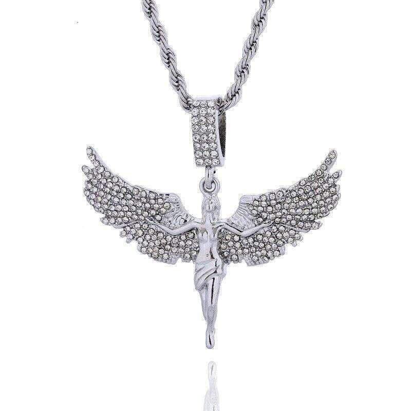 Hot Selling Alloy Inlaid Dia Winged Goddess Pendant Fashion Creative Trendy Personality Braided Chain Necklace