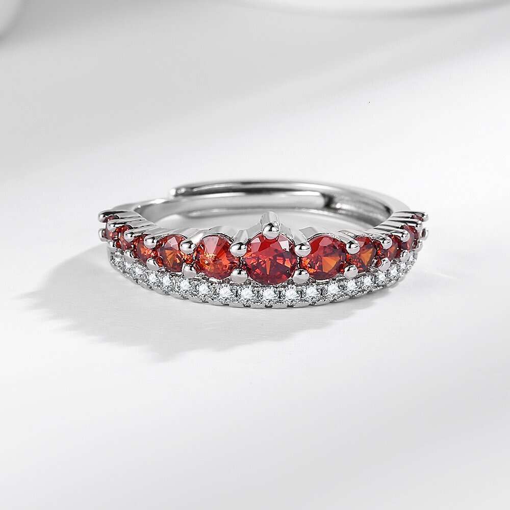 Gradient Inlaid Pomegranate Red for Women, Trendy Simple Tail Ring, Versatile Ring