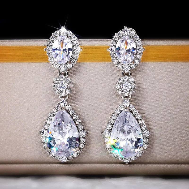 Elegant Women Drop Earrings with AAA Cubic Zirconia Crystal Shiny Female Wedding Earring High Quality Statement Jewelry e924 250716