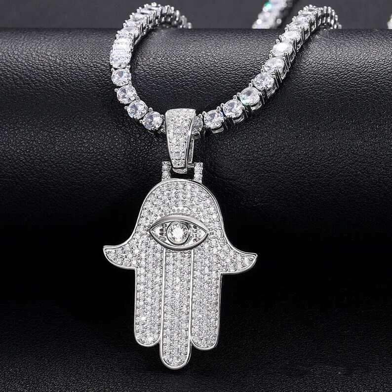 Hiphop Mossanite Sterling Sier Hamsa Hand Eye Fully Iced Out Men VVS Custom Moissanite Pendant