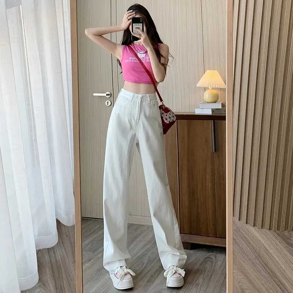 Fashion Artistic Lightweight Women Trendy Wide-legged Pants Simple Style Solid High-Waist Design Suitable Casual White Trousers R250716