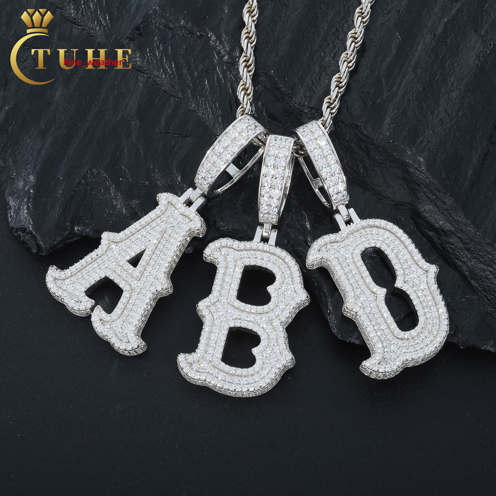 Iced Out Jewelry Custom Hip Hop A-Z Letter Pendants 925 Sterling Silver Moissanite Initial Pendant Men Jewelry