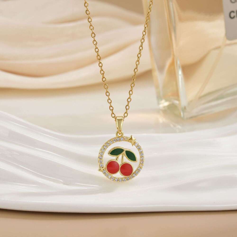Necklace For Women, Internet Celebrity Year Style, Cherry Temperament, Japanese And Korean Style Accessories, New Fashion Zircon Collarbone Chain Be7