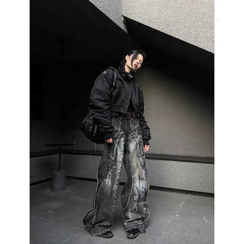 Womens Black Gothic Jeans Harajuku Y2k 90s Aesthetic Baggy Denim Trousers Korean Punk Jean Pants Vintage 2000s Trashy Clothes R250716