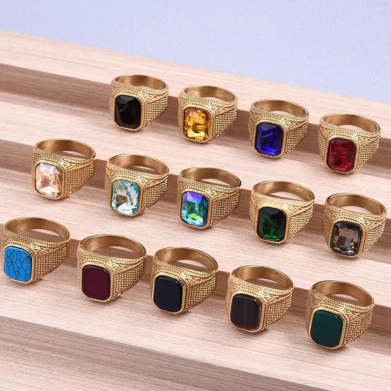 Mens/Women High Quality 316LStainless Steel Multiple Color Gemstone Styles Onyx Rings Classic Fashion Trend Jewelry 250716