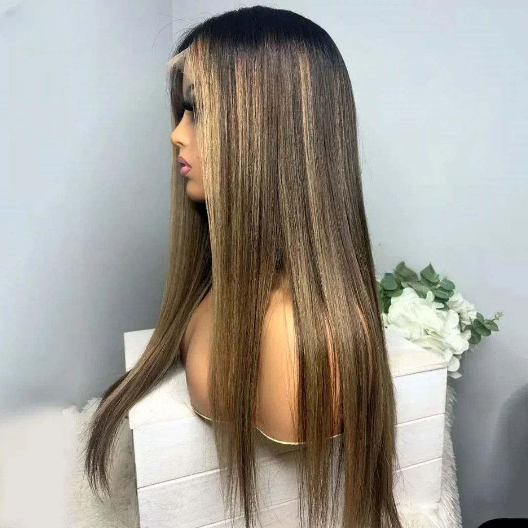 straight brown highlight wig human hair hd lace frontal wig 13x4 raw hair ombre ash blonde colored straight lace front wigs