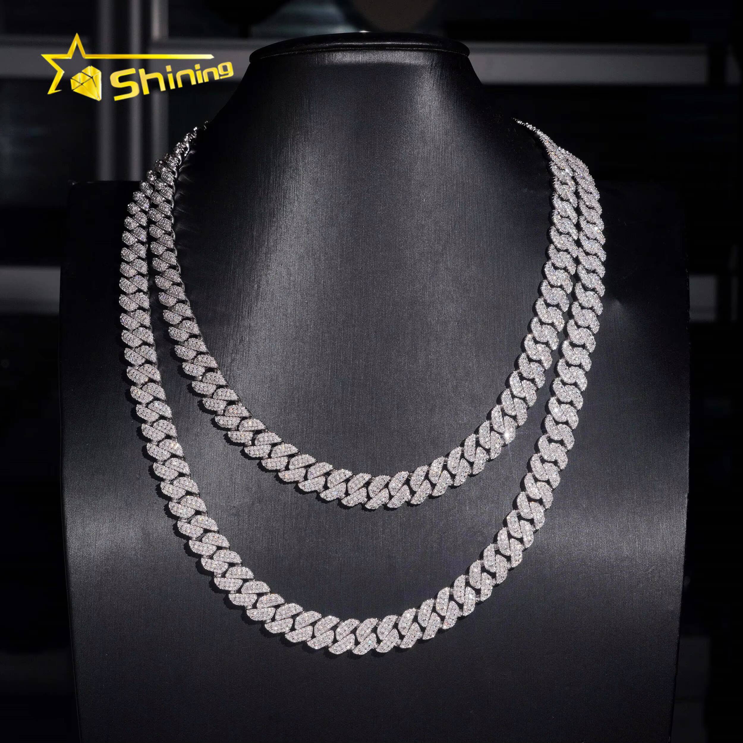 Hot Sale 925 Sterling Silver 10mm Iced Out Popular High Quality Hip Hop Moissanite Cuban Link Chain