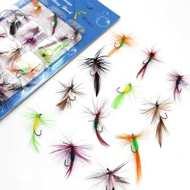 12pcs Natural Insects Flies Set With Dry Fly Tying Sharpened Hook Fake Artificial Bait For Carp Trout Topwater Z250717