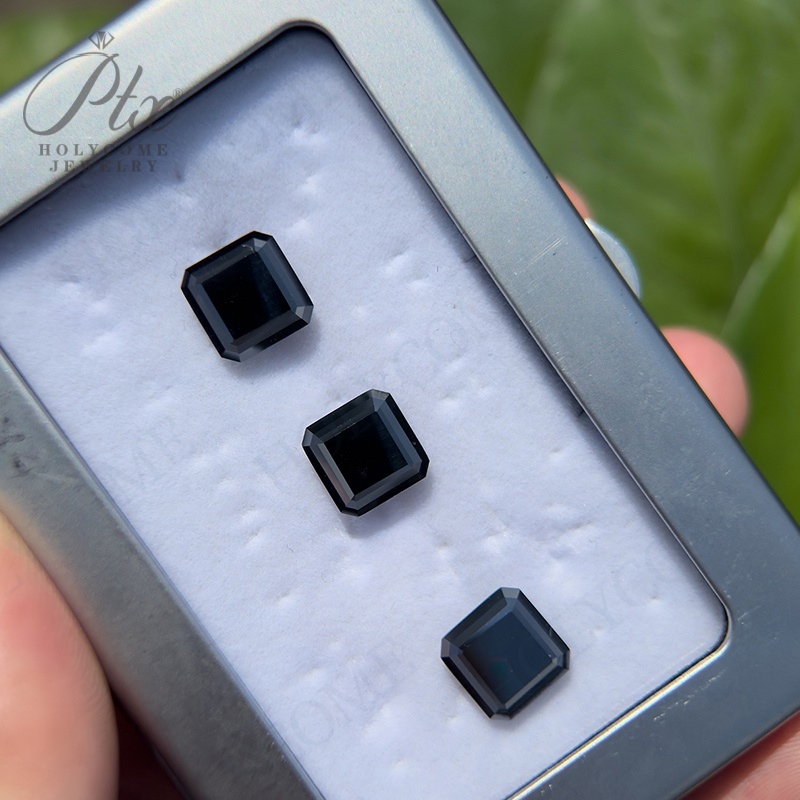 Holycome 6*6mm~12*12mm Black Color VVS1 Loose Moissanite Gemstone Factory Fine Jewelry Making Wholesale Price Asscher Cut Moissanite Diamond