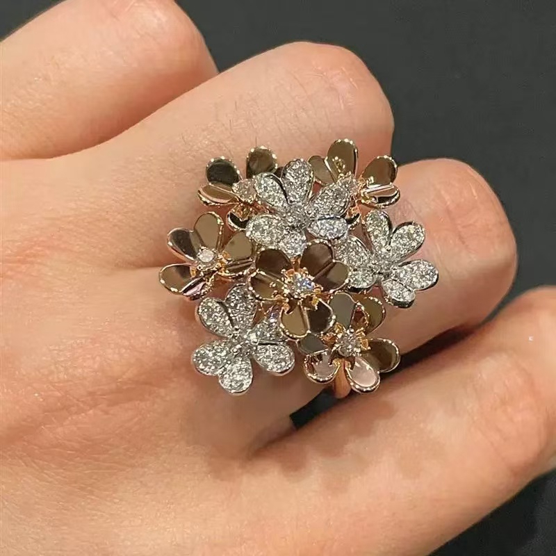 High-end 925 Sterling Silver 3 Three Leaf Clover Finger Rings Designer Jewelry Gold Plated Paved Cubic Zirconia Diamond