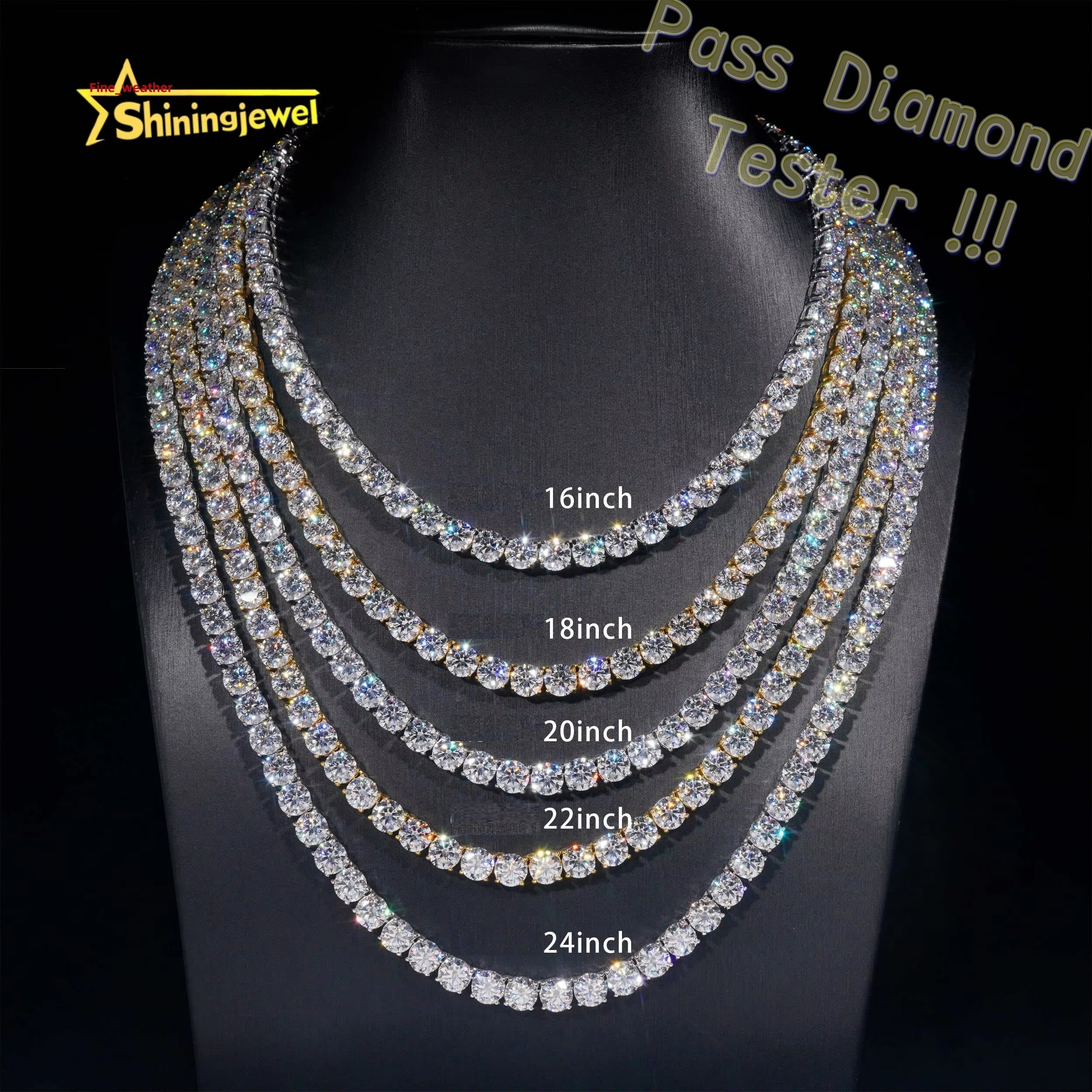 Large Stock Hip Hop Jewelry 925 Sterling Silver Fashion Necklaces 2mm 3mm 4mm 5mm 6.5mm 8mm VVS Iced Out Moissanite Tennis Chain