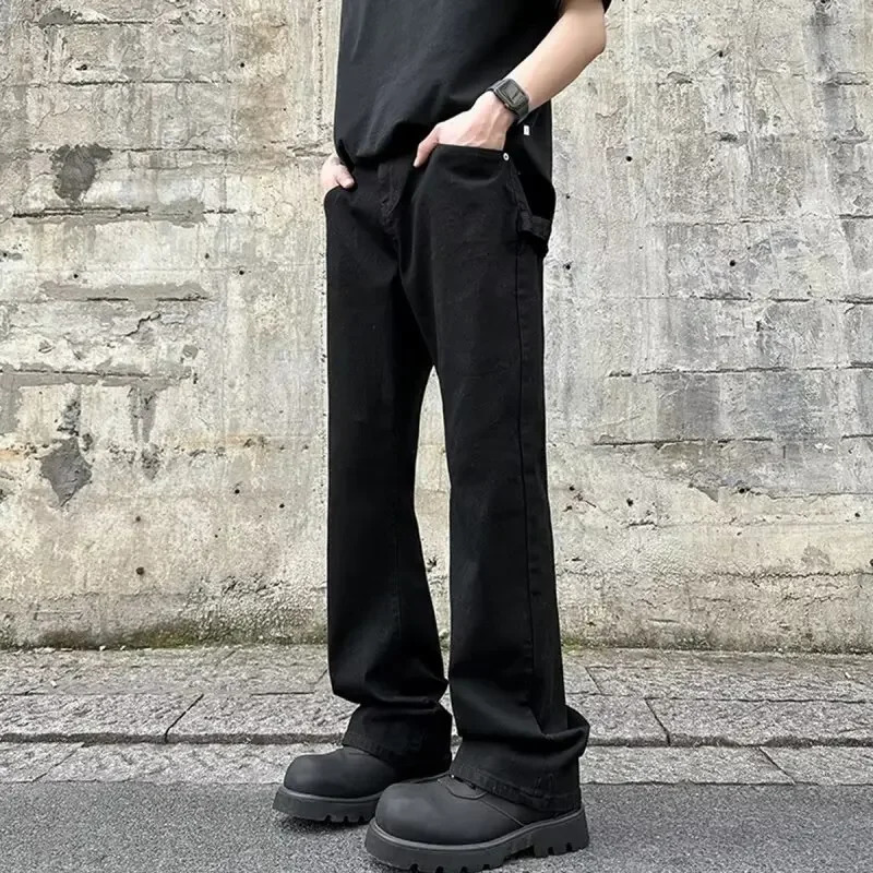 BlackJeans Mens Slimming StraightLeg Denim Trousers LooseFit Bell Bottoms Youth Casual Pants Autumn Season Lightweight 250704