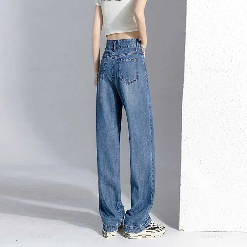 Summer Lyocell Thin Womens Wide-Leg Jeans High Waist Slimming Design High Street Mopping Trousers Loose Straight Pants Fashion R250716