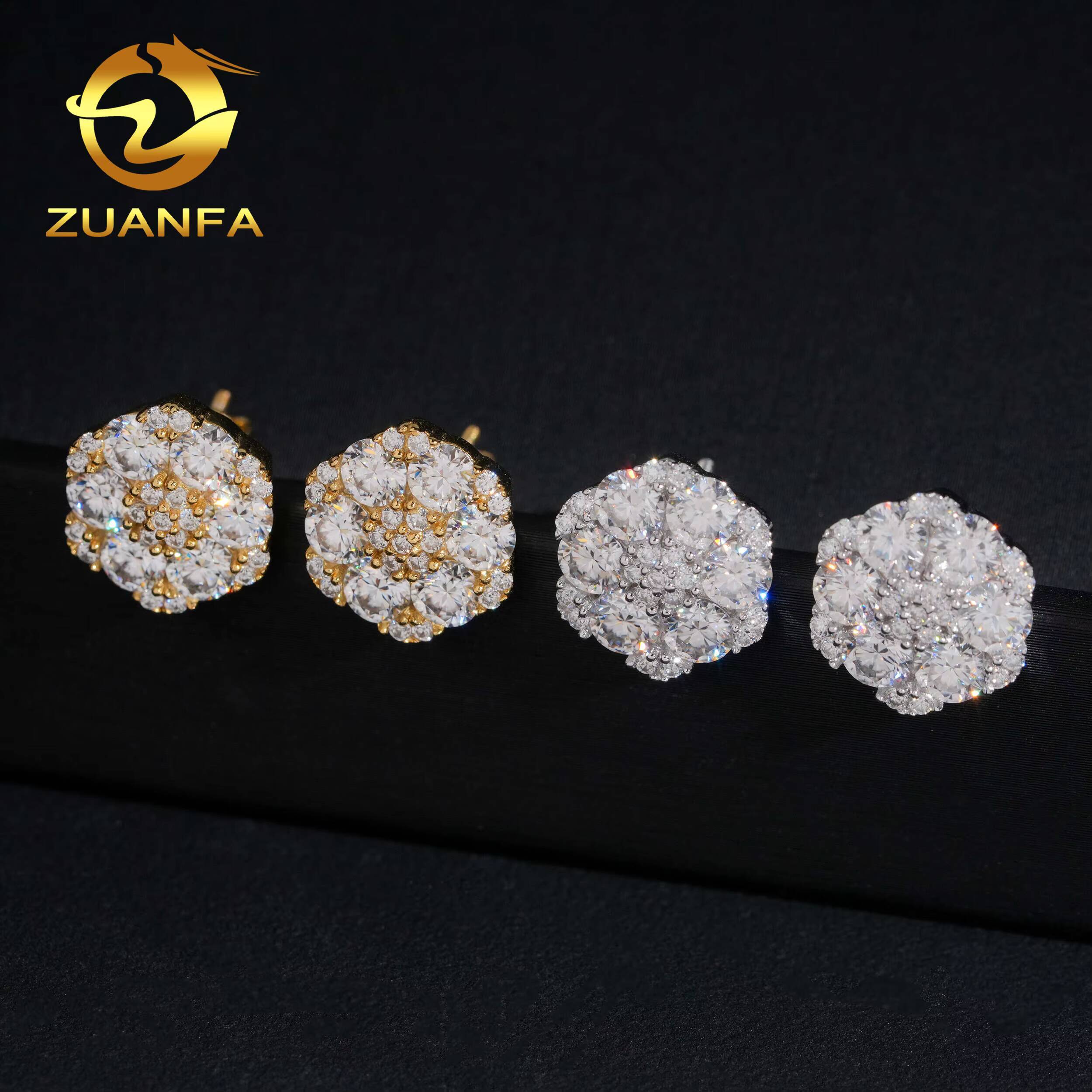 Gra Certificate Flower Cluster Moissanite Earrings 925 Sterling Silver Moissanite Iced Out Earrings for Men and Women