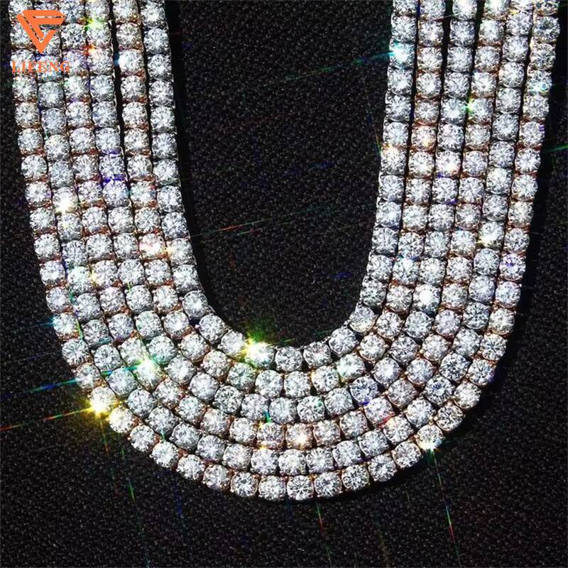 Iced Out Moissanite Chain Pass Diamond Test VVS Miossanite Jewelry 3mm 4mm 5mm 6mm 925 Sterling Silver Moissanite Tennis Chain