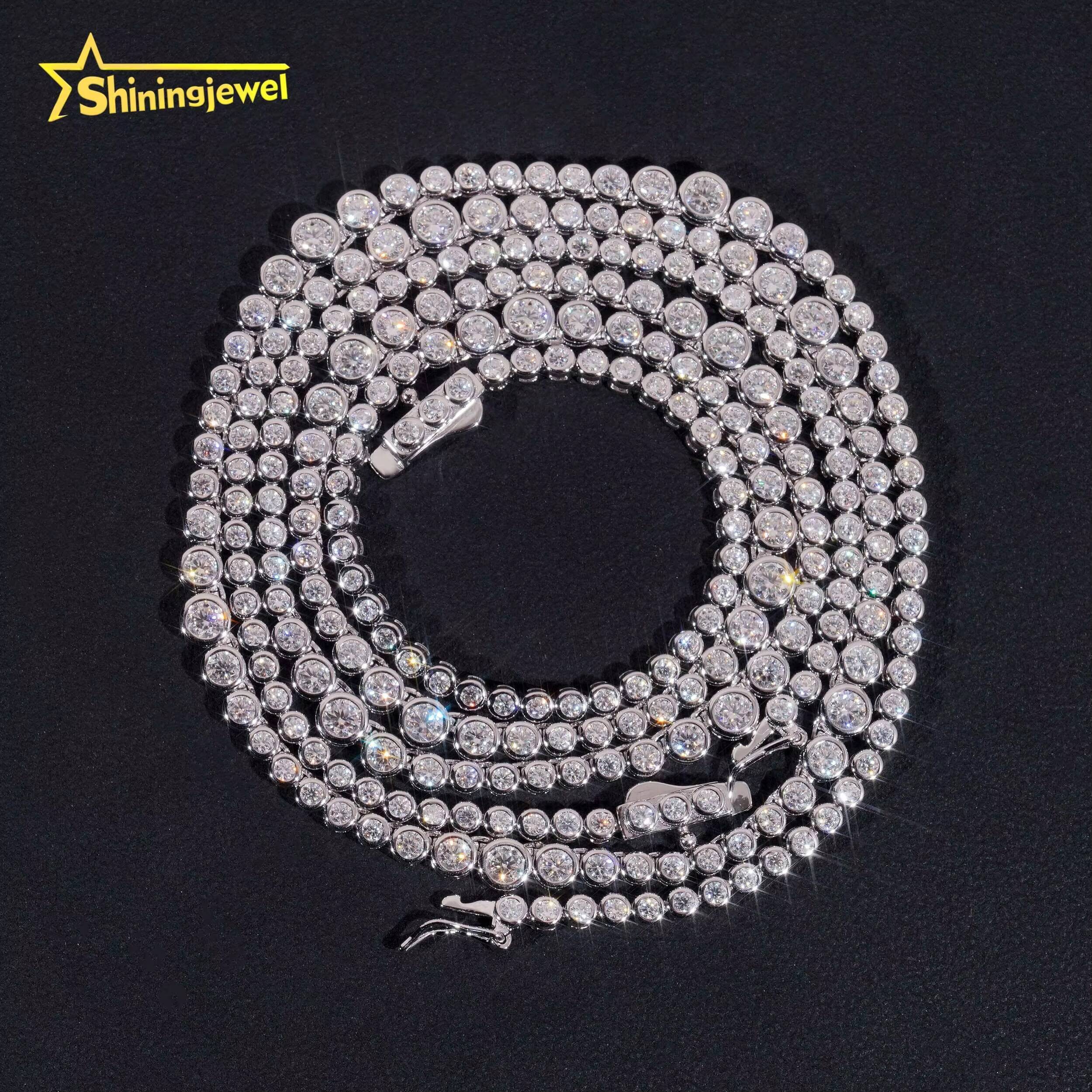 Hot Selling Bezel Design Iced Out VVS Moissanite Tennis Necklace 925 Sterling Silver Men Women Fashion Necklace Chains