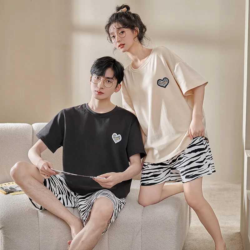 Matching Home Clothes for Couples Cotton Nightwear Summer Thin Short Sleeping Tops Shorts Pajamas Set for Women Men Pajamas W250717