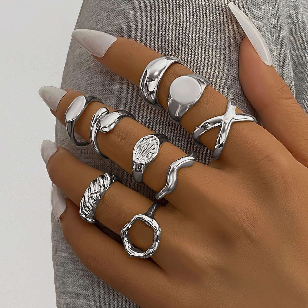 15Pcs/Set Fashion Punk Metal Irregular Lava Open Lines Water Droplet Lava Star Rings Set For Women Punk Geometric Smooth Jewelry 250716