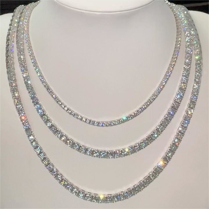 Pass Diamond test Hiphop Tennis Chain Luxurious 3mm 6mm 925 Sterling Silver Necklace DVVS Moissanite Tennis Chain