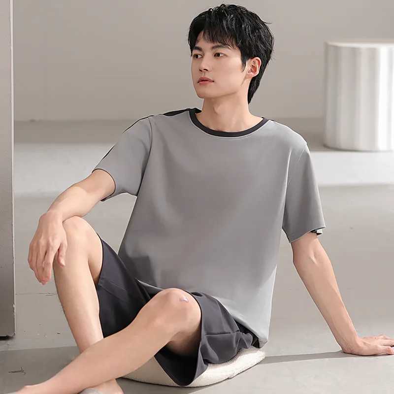 Large Size Pure Cotton Pajamas Set Mens Summer Teen Short-sleeved Shorts 2 Piece Set Loungewear Solid Casual Home Clothes Pjs W250717