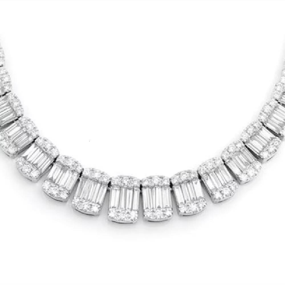 9MM Hip Hop Baguette Diamond Tennis Necklace Jewelry 925 Sterling Silver Baguette Moissanite Diamond Chain