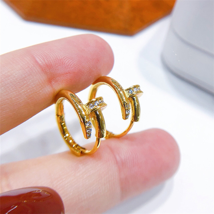 Designer Earring 18K Gold Plated Nail Stud Earring Paved AAA Cubic Zirconia Diamond Fashion High-end Jewelry wholesales drop shipping