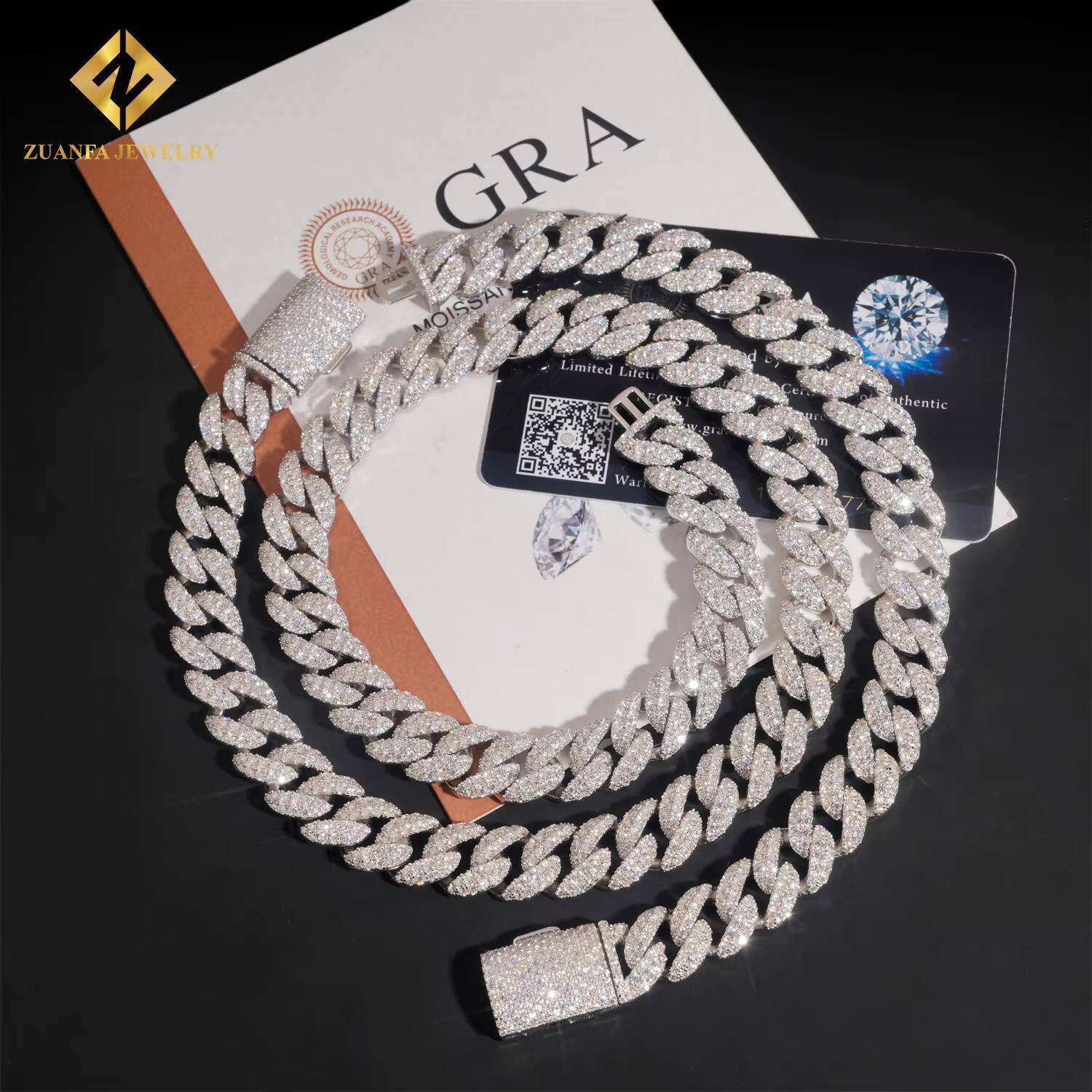 High Quality Jewelry Hip Hop Style Custom Iced Out Diamond 925 Silver 13mm 2 Rows VVS Moissanite Cuban Link Chain Necklace