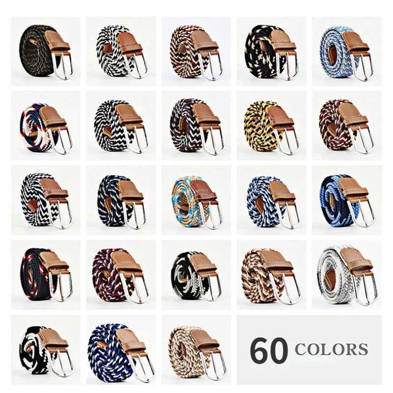 130cm Women Casual Knitted Elastic Belt Pin Buckle Webbing Strap Woven Canvas Braided Stretch - Belts for Men W250717