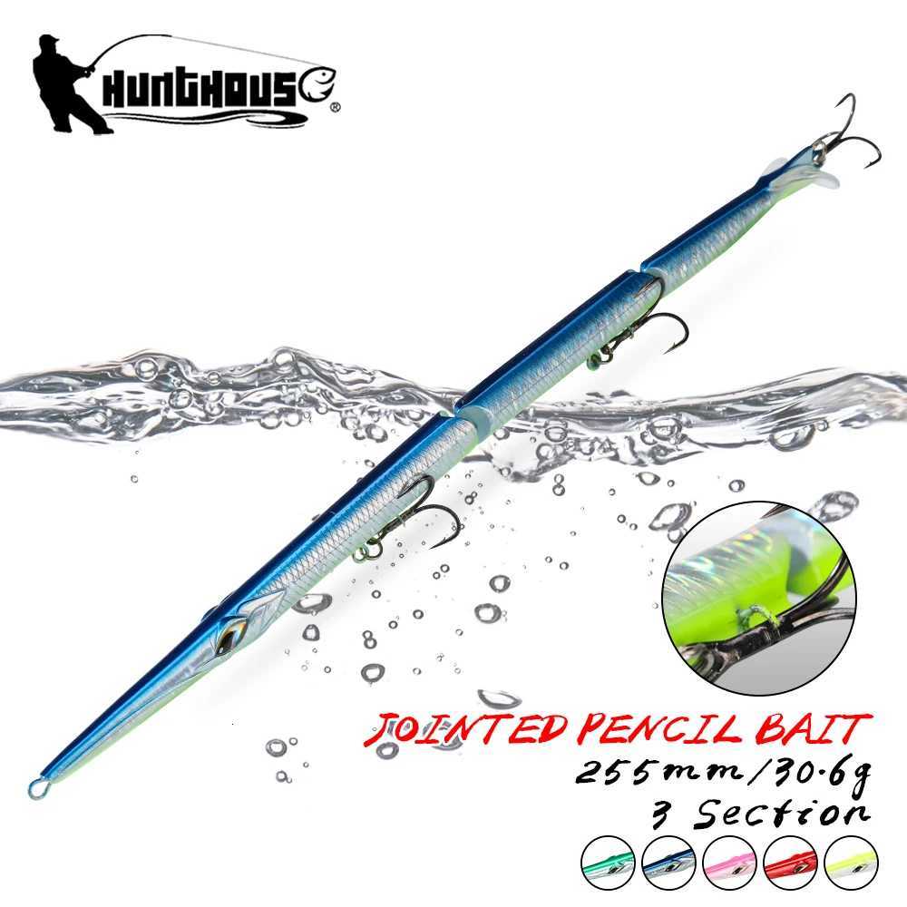 Hunthouse Jointed Pencil Bait 3 Section Fishing Lure 255mm/30.6g Needle Sinking Swimbait For Bluefish Seabass Tackle Z250717