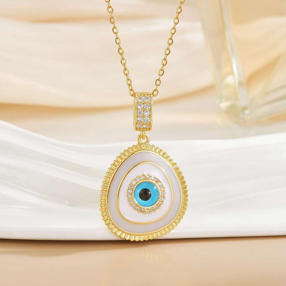 Exaggerated Demon Zircon Pendant Necklace Titanium Steel Copper Gold-Plated Eye Design Clavicle Chain Ed7