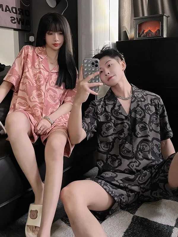 100% Cotton Daimelu Couple Pajamas Mens Ice Silk Suit Summer Korean Large Size Short-Sleeved Male and Womens Sleepwear Set Pajamas Nighty W250717
