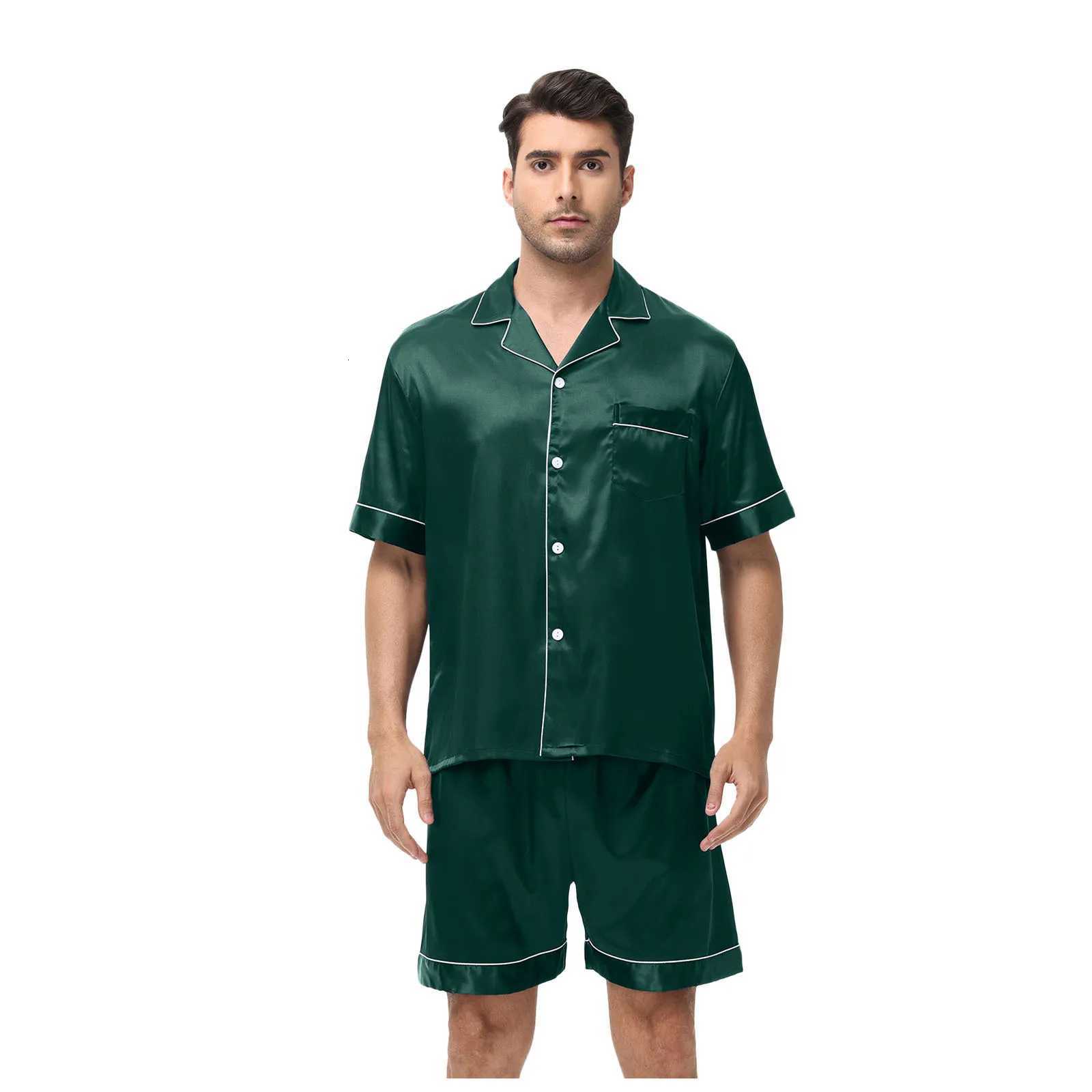 Classic Design Large-size Mens Short-sleeved Pajamas Set Shorts Satin Cool Sleepwear Male Summer Casual Loungewear Pajamas Suit W250717