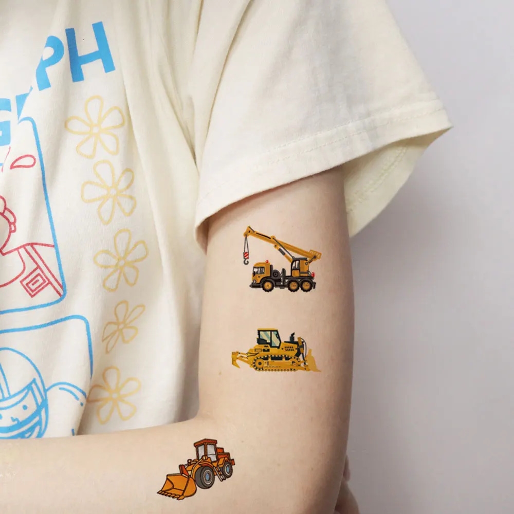 10 Sheets Children Cartoon Tattoo for Kids Engineering Vehicle Excavator Stickers Truck Waterproof Temporary Tattoos 250714