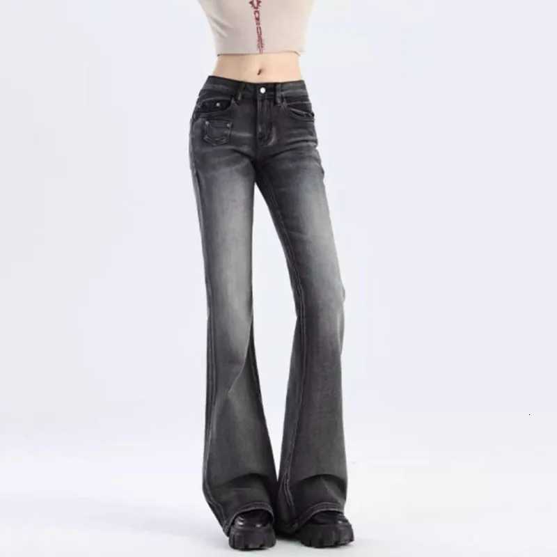 Womens Vintage Y2K Flared Jeans Korean Button-Up Low Rise Casual Denim Pants Female Versatile Elastic Slim Fit Jean Trousers R250716